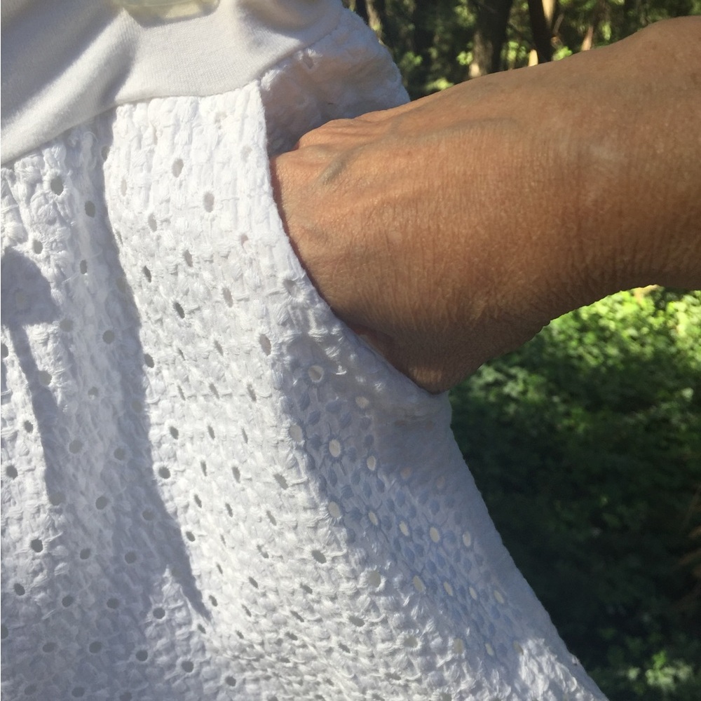 Made in Italy white cotton eyelet sheer  mesh lace long pants - Picture 3 of 6